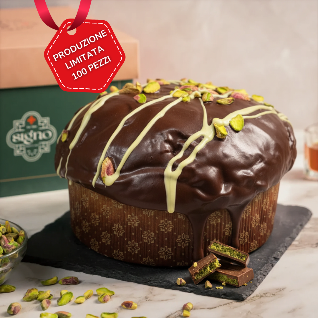 Panettone Artigianale Sicilian Dubai Chocolate con 500g di crema | Pezzi limitati | 1,5kg